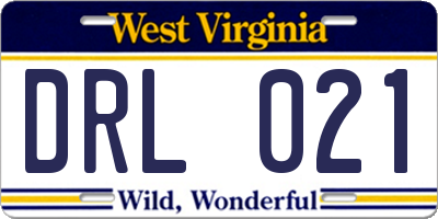 WV license plate DRL021