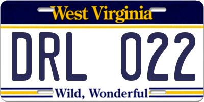 WV license plate DRL022