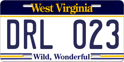 WV license plate DRL023