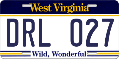 WV license plate DRL027