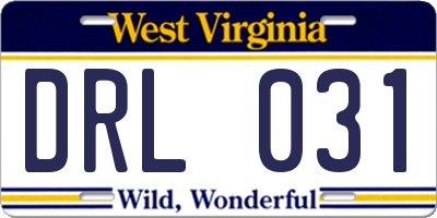 WV license plate DRL031