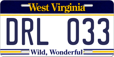 WV license plate DRL033