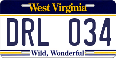 WV license plate DRL034