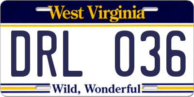 WV license plate DRL036