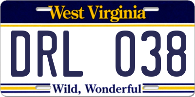 WV license plate DRL038