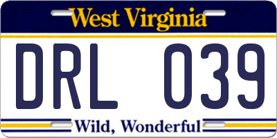 WV license plate DRL039