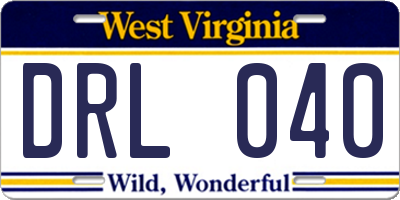 WV license plate DRL040