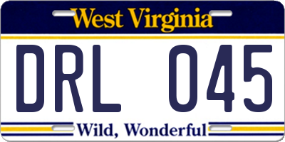 WV license plate DRL045