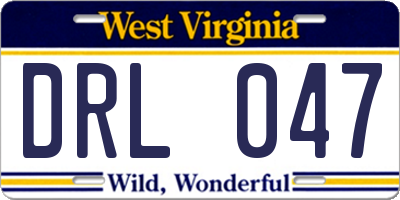 WV license plate DRL047