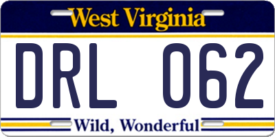 WV license plate DRL062