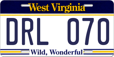 WV license plate DRL070