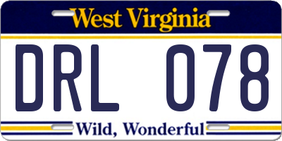 WV license plate DRL078