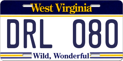 WV license plate DRL080