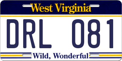 WV license plate DRL081