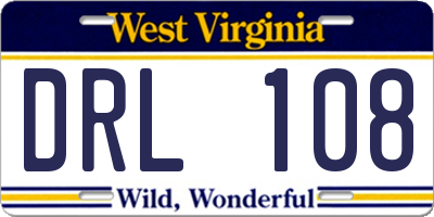 WV license plate DRL108