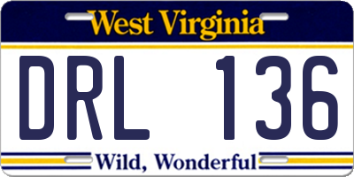 WV license plate DRL136