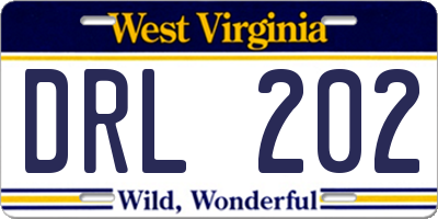 WV license plate DRL202