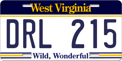 WV license plate DRL215