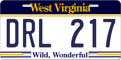 WV license plate DRL217