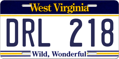 WV license plate DRL218