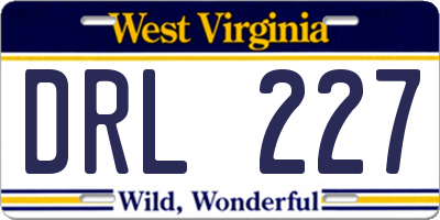 WV license plate DRL227