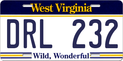 WV license plate DRL232