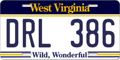 WV license plate DRL386