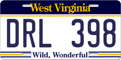 WV license plate DRL398