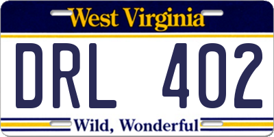 WV license plate DRL402