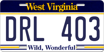 WV license plate DRL403