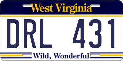 WV license plate DRL431