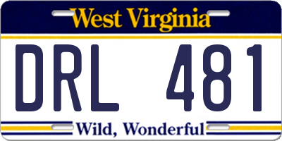 WV license plate DRL481
