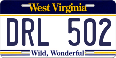 WV license plate DRL502