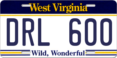WV license plate DRL600