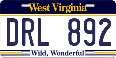 WV license plate DRL892