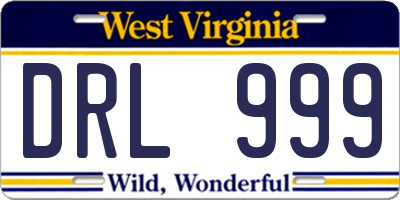 WV license plate DRL999