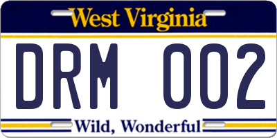 WV license plate DRM002