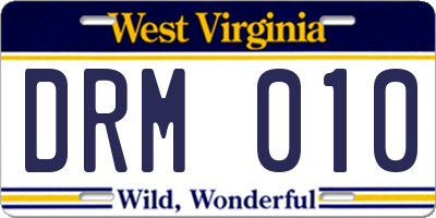 WV license plate DRM010