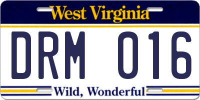 WV license plate DRM016
