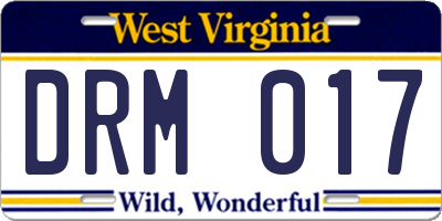 WV license plate DRM017