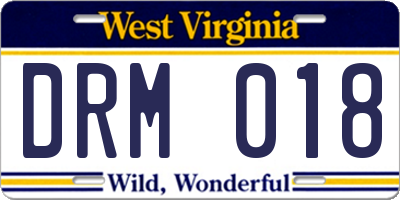 WV license plate DRM018