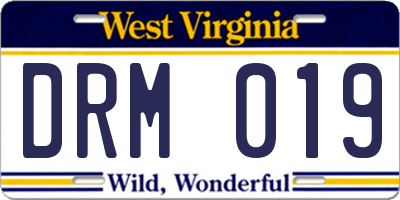 WV license plate DRM019