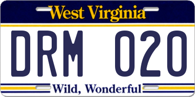 WV license plate DRM020