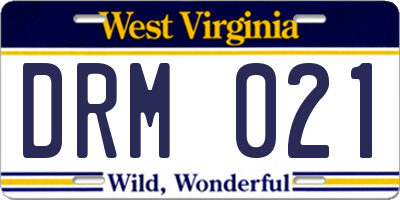 WV license plate DRM021