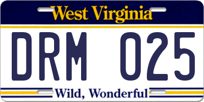 WV license plate DRM025
