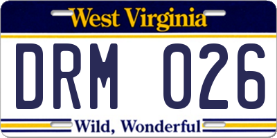 WV license plate DRM026