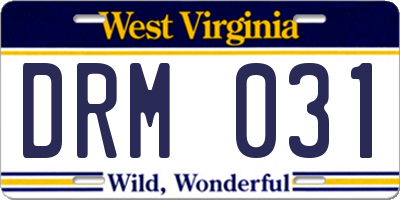 WV license plate DRM031