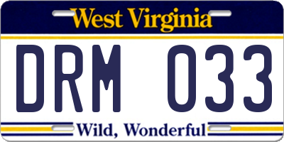 WV license plate DRM033