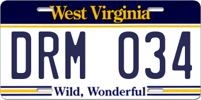 WV license plate DRM034