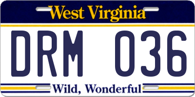 WV license plate DRM036